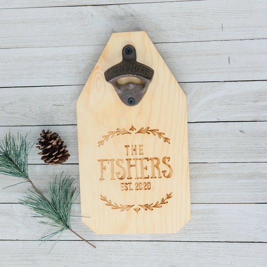 Wedding Gift, Personalized Beer Bottle Opener Wood Sign, Custom Wedding Gift for the Couple Joyful Moose