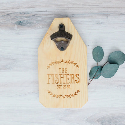 Wedding Gift, Personalized Beer Bottle Opener Wood Sign, Custom Wedding Gift for the Couple Joyful Moose