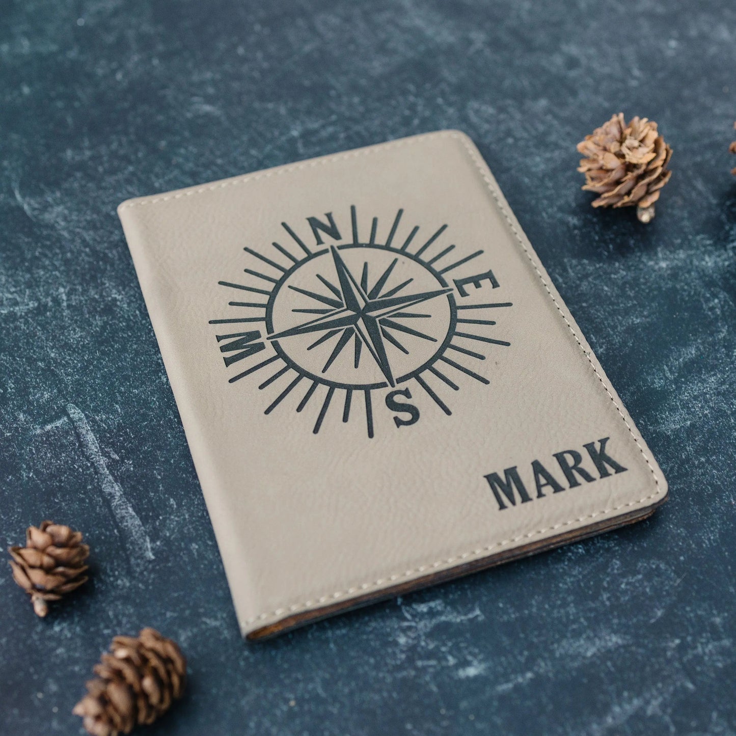 Personalized Passport Holder – Engraved Faux Leather Passport Cover With Compass Design Joyful Moose