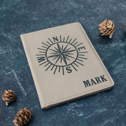 Personalized Passport Holder – Engraved Faux Leather Passport Cover With Compass Design Joyful Moose