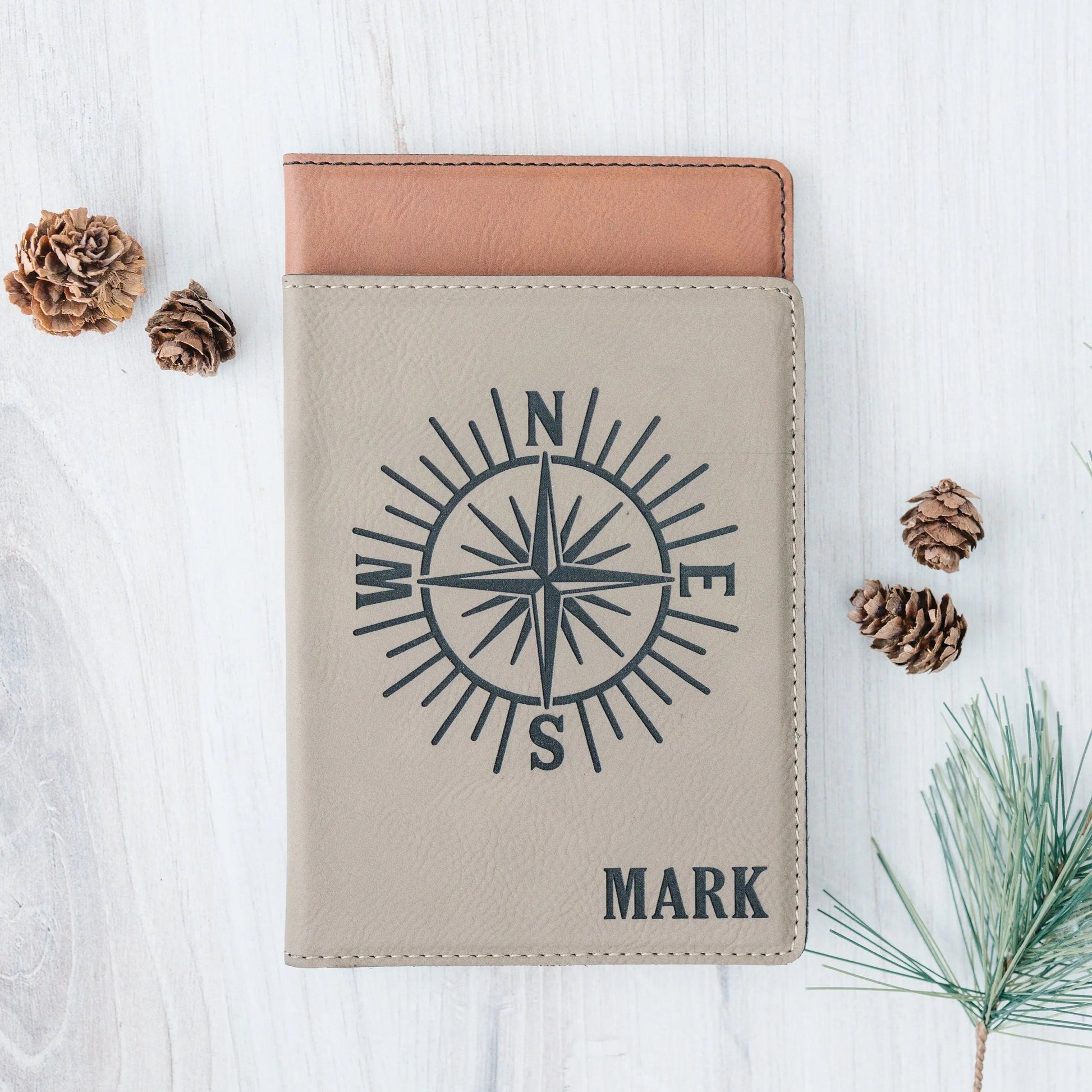 Personalized Passport Holder – Engraved Faux Leather Passport Cover With Compass Design Joyful Moose