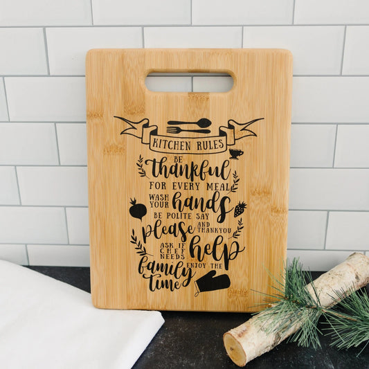 Kitchen Rules Cutting Board, gift for her, Personalized Kitchen Decor, Gift for cook, gift for mom, gift for wife Joyful Moose