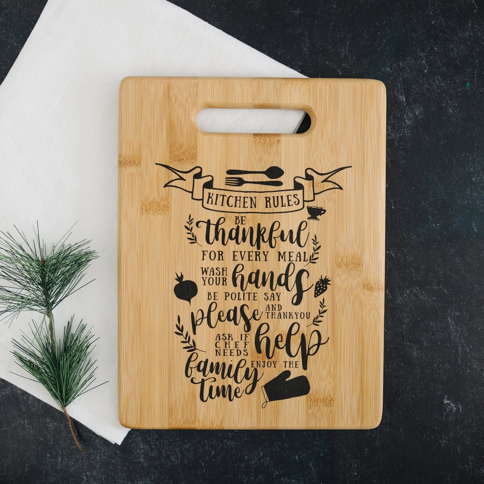 Kitchen Rules Cutting Board, gift for her, Personalized Kitchen Decor, Gift for cook, gift for mom, gift for wife Joyful Moose