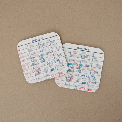 Library Card Coaster - Librarian Gift Set of Coasters - Reading Reader Book - Vintage Library Due Date Card Joyful Moose