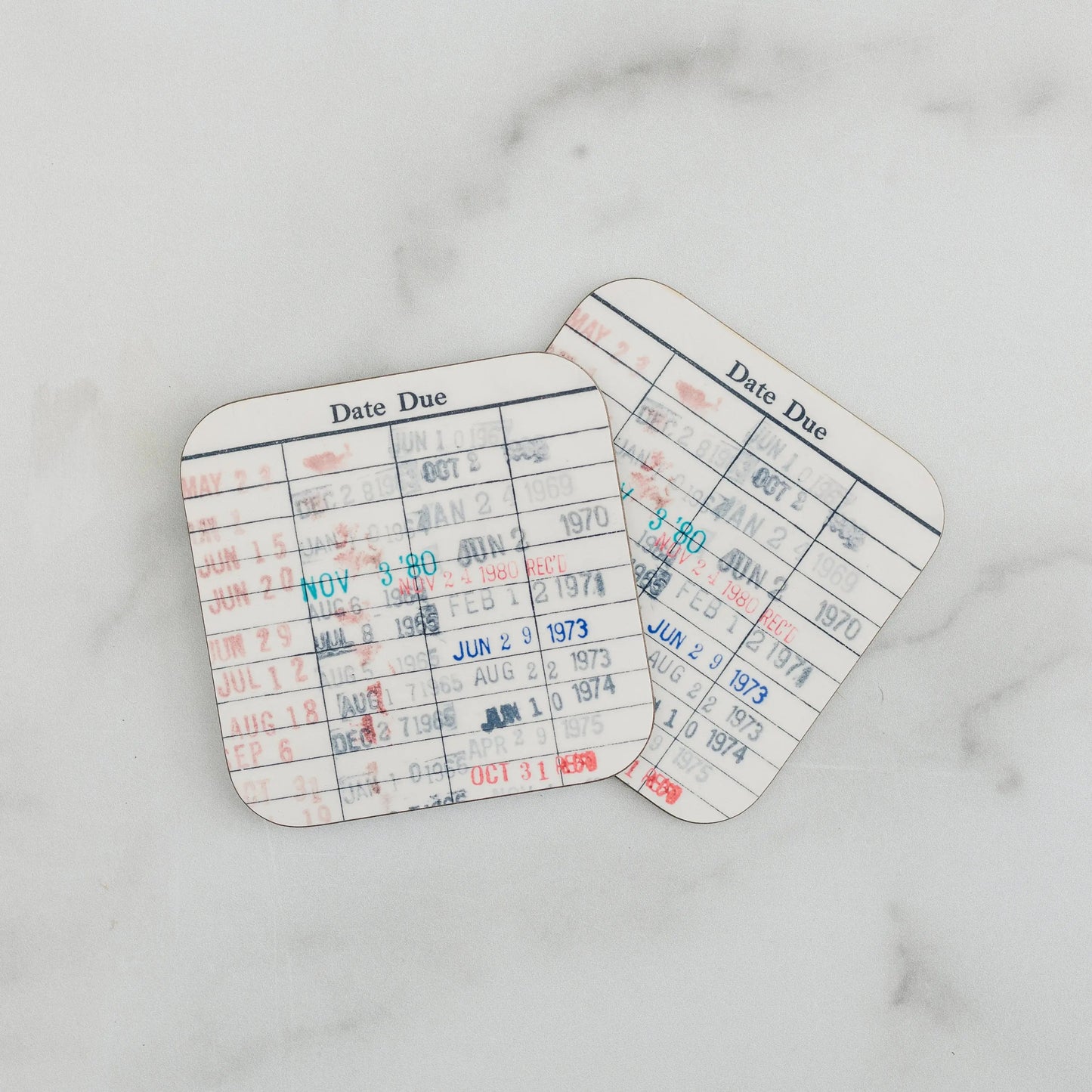 Library Card Coaster - Librarian Gift Set of Coasters - Reading Reader Book - Vintage Library Due Date Card Joyful Moose