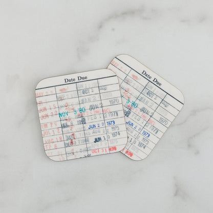 Library Card Coaster - Librarian Gift Set of Coasters - Reading Reader Book - Vintage Library Due Date Card Joyful Moose