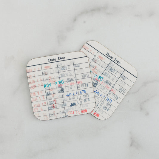 Library Card Coaster - Librarian Gift Set of Coasters - Reading Reader Book - Vintage Library Due Date Card Joyful Moose