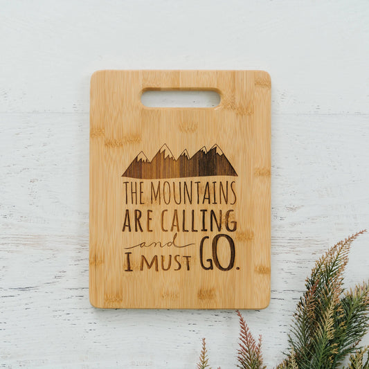 Mountain kitchen decor, Bamboo Cutting Board cabin decor, Mountain Art, Mountain Decor, wooden cutting board, rv camper decor, Travel Gift Joyful Moose