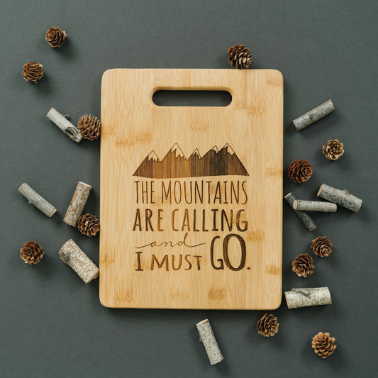 Mountain kitchen decor, Bamboo Cutting Board cabin decor, Mountain Art, Mountain Decor, wooden cutting board, rv camper decor, Travel Gift Joyful Moose