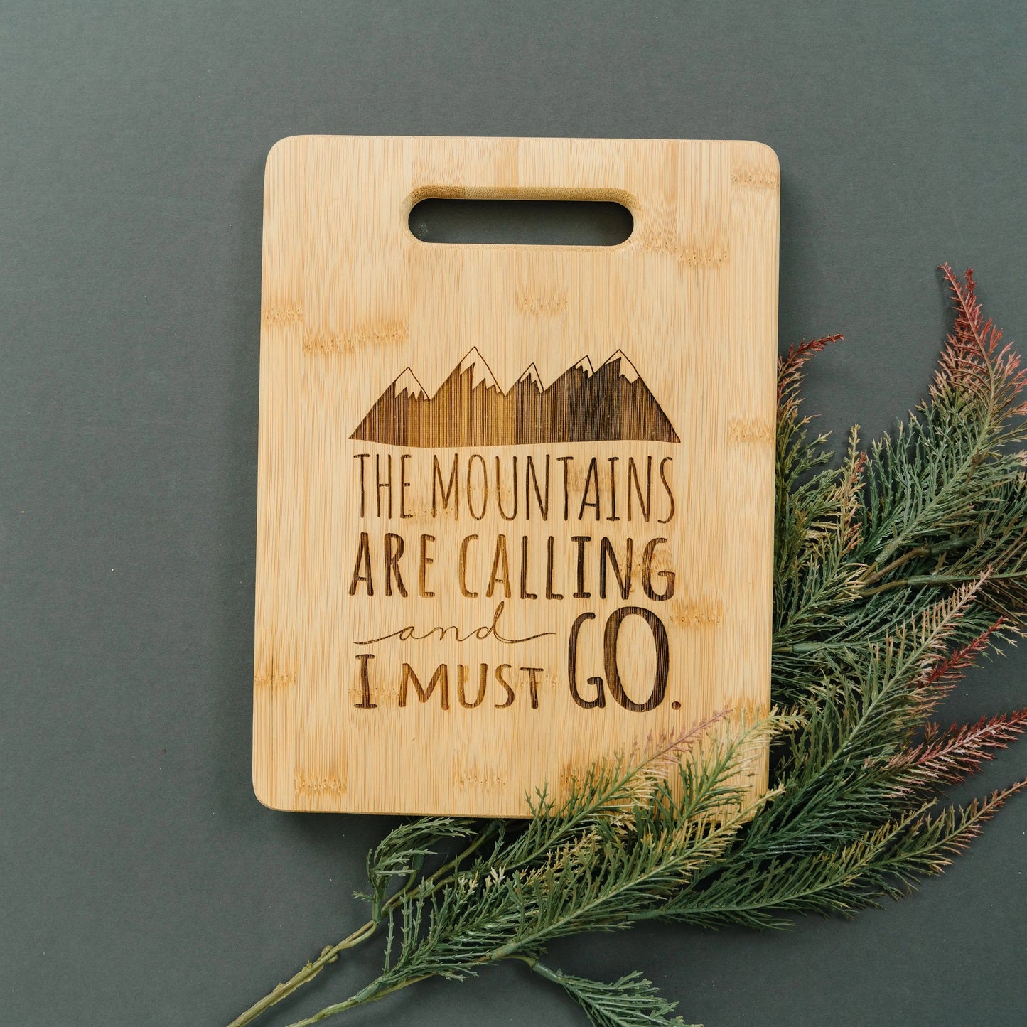 Mountain kitchen decor, Bamboo Cutting Board cabin decor, Mountain Art, Mountain Decor, wooden cutting board, rv camper decor, Travel Gift Joyful Moose