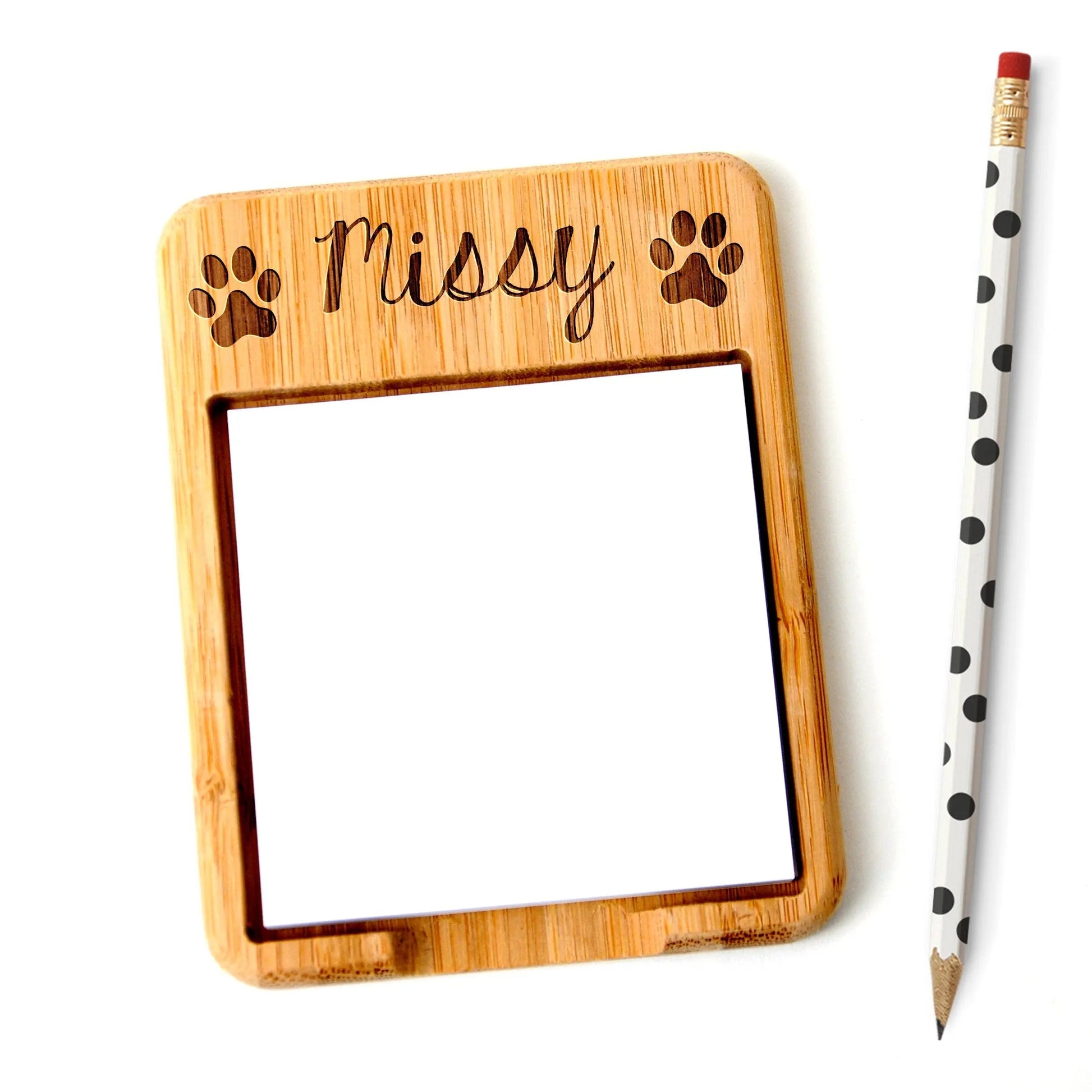 Personalized Bamboo Wood Sticky Note Holder with Paw Prints, Dog Lovers Gift, Cat Mom Gifts Joyful Moose