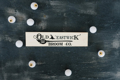 Halloween Signs | Halloween Tiered Tray Decor | Halloween Decor Wood Block | Wood Framed Miniature Sign | Old Eastwick Broom Co. Wood Sign Joyful Moose