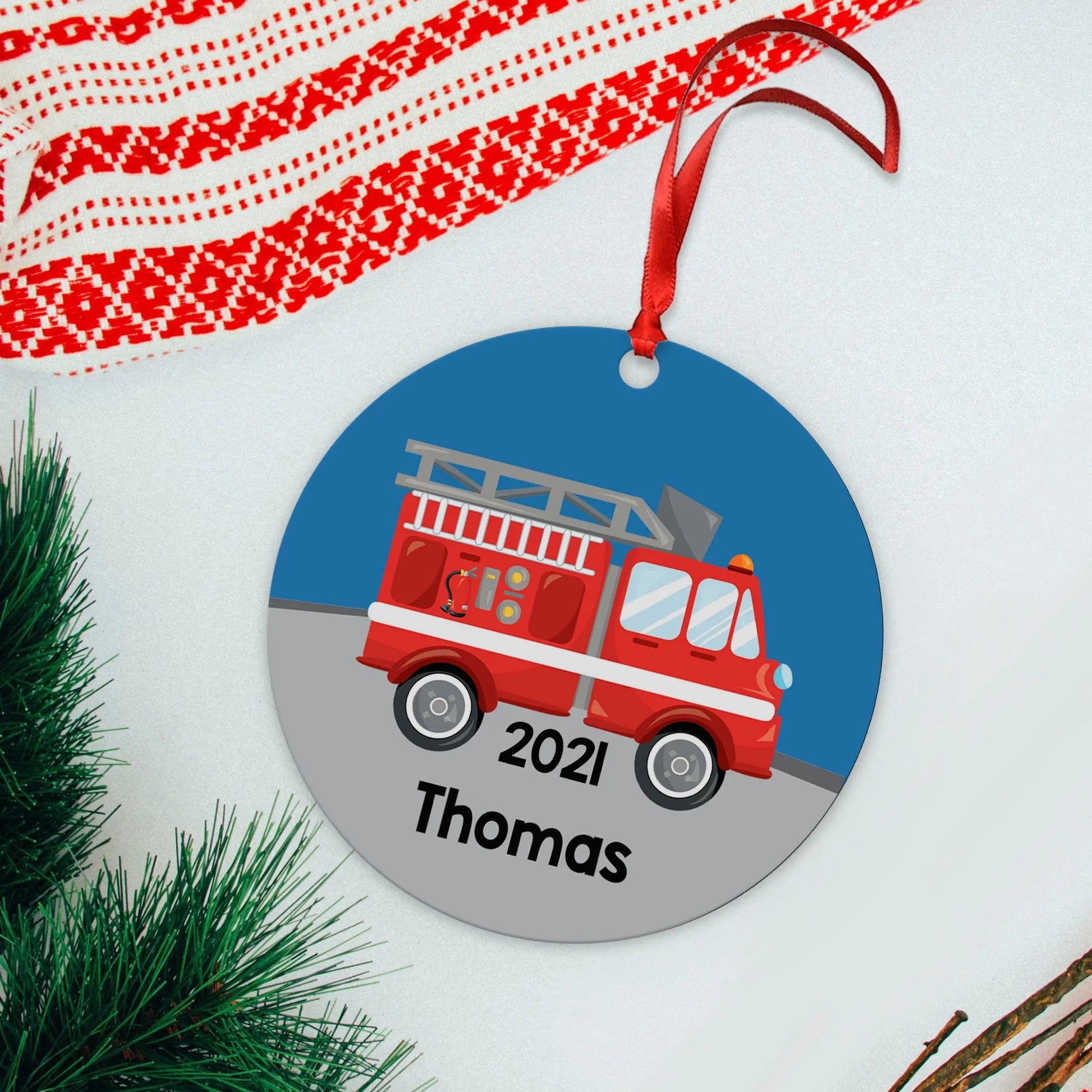 Boy Ornament - Personalized Fire Truck Christmas Ornament - Personalized Kids Gift, Fire Truck Gift for Boys Joyful Moose