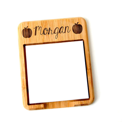 Personalized Floral or Pineapple Bamboo Wood Sticky Note Holder, Custom Teacher Gift Joyful Moose
