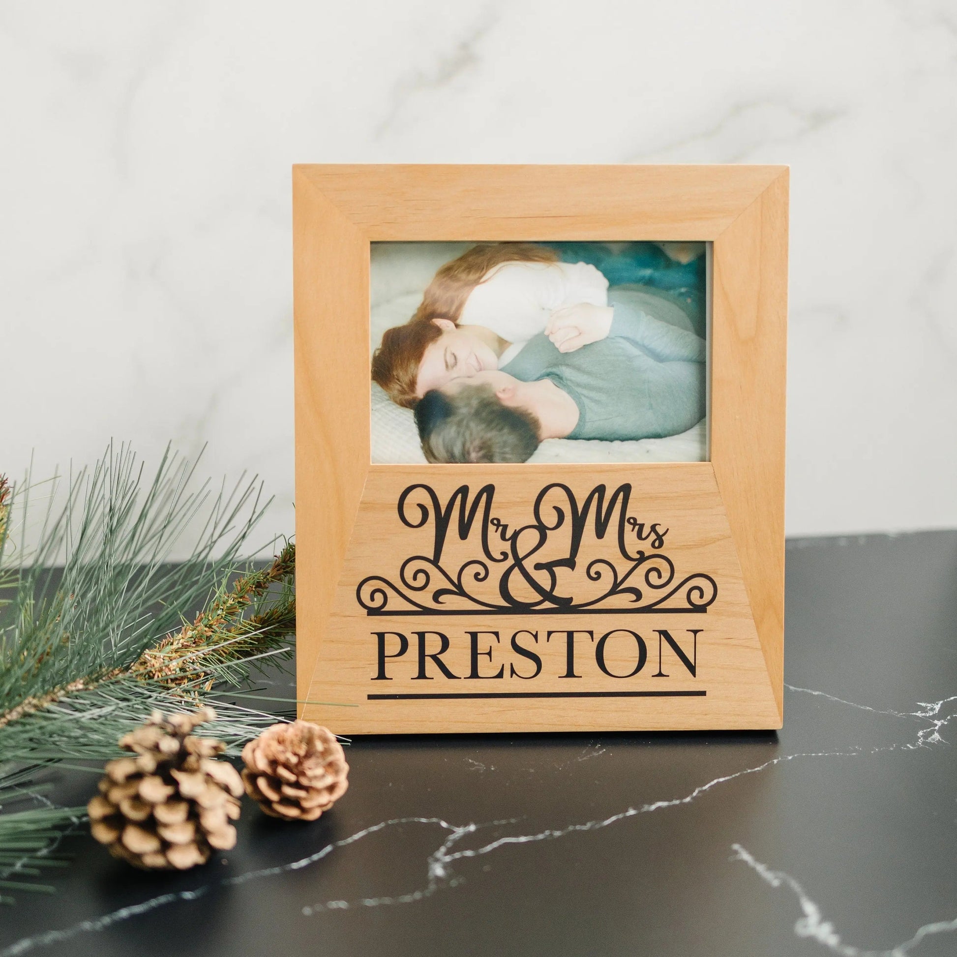 Mr & Mrs Personalized Wood Photo Frame - Mr Mrs Picture Frame - Christmas Gift for Couples - Personalized Wedding Gift - Anniversary Gift Joyful Moose