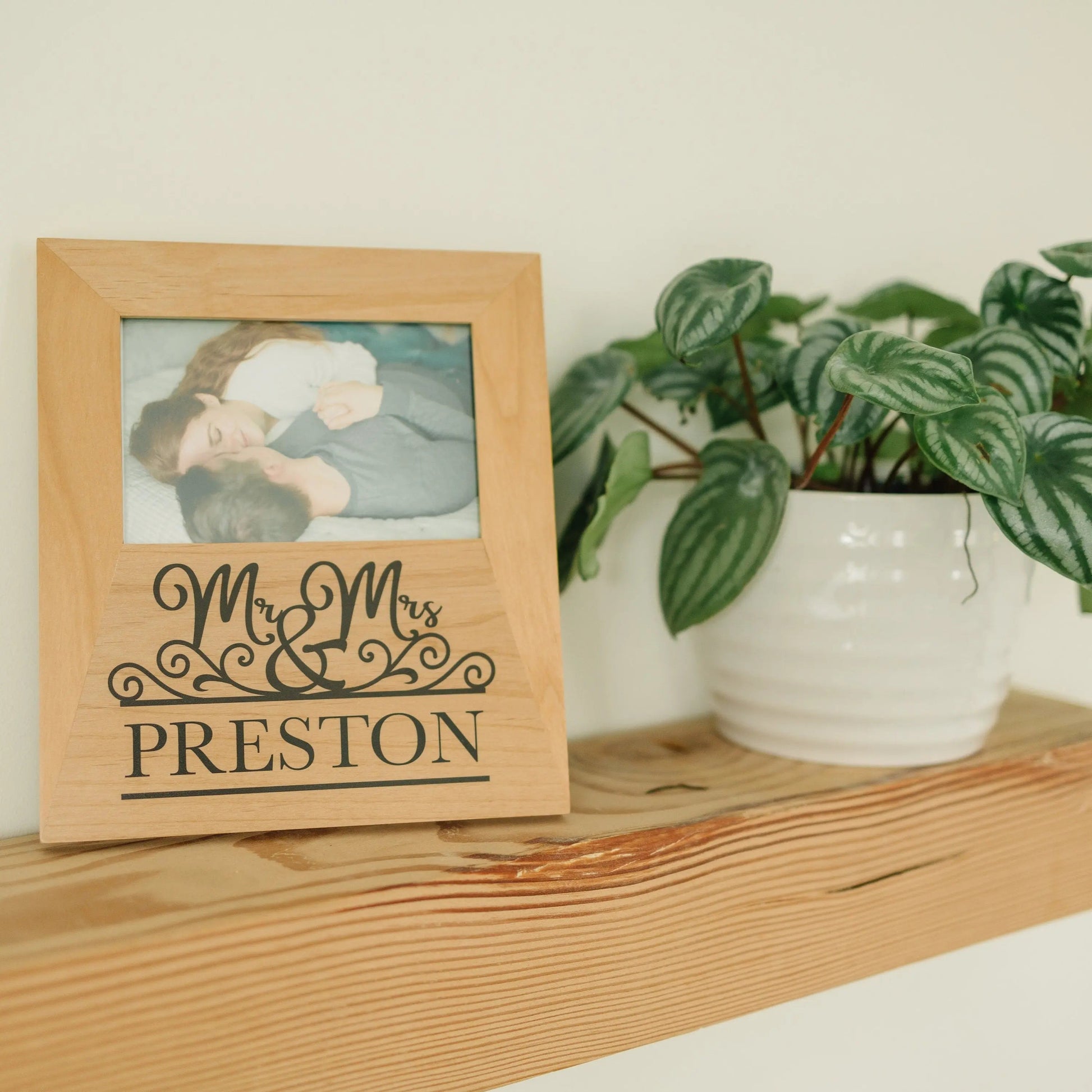 Mr & Mrs Personalized Wood Photo Frame - Mr Mrs Picture Frame - Christmas Gift for Couples - Personalized Wedding Gift - Anniversary Gift Joyful Moose