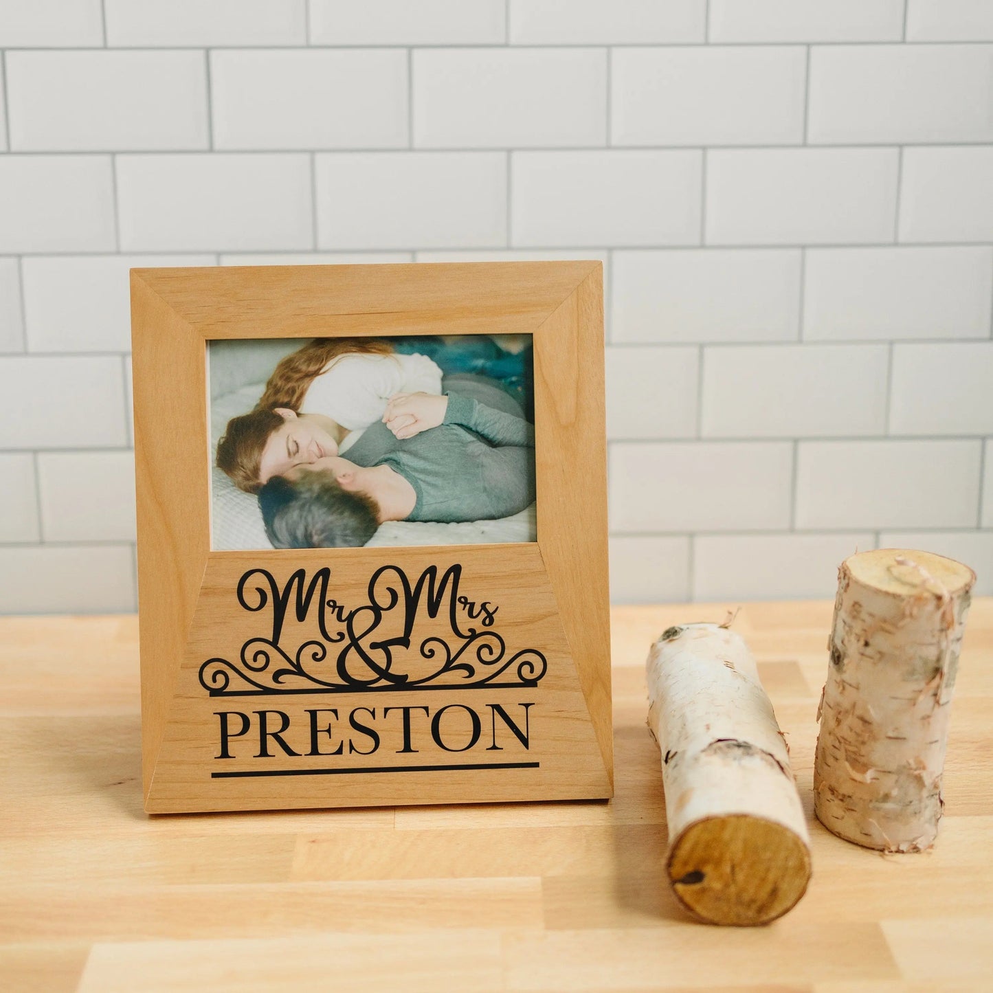 Mr & Mrs Personalized Wood Photo Frame - Mr Mrs Picture Frame - Christmas Gift for Couples - Personalized Wedding Gift - Anniversary Gift Joyful Moose