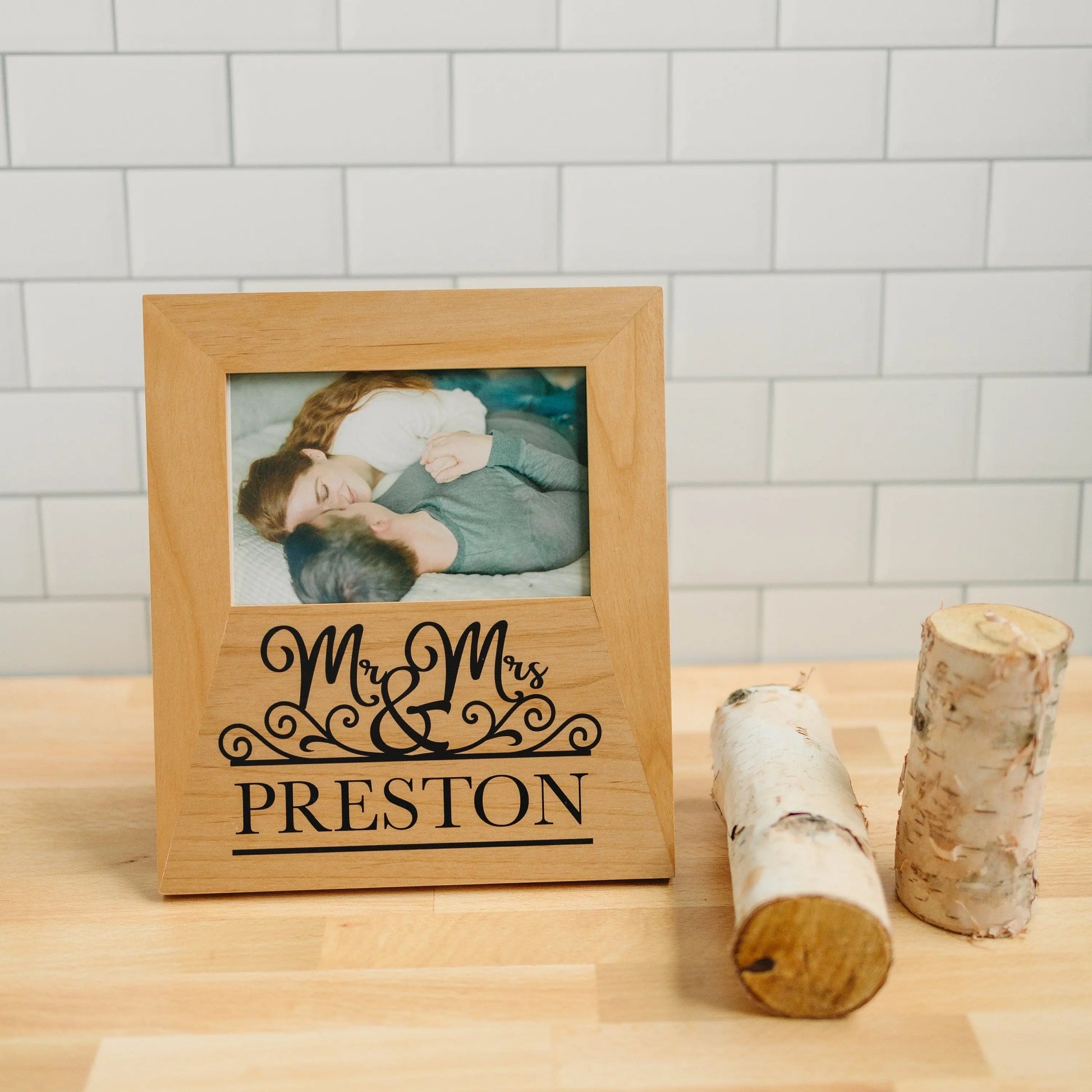 Mr & Mrs Personalized Wood Photo Frame - Mr Mrs Picture Frame - Christmas Gift for Couples - Personalized Wedding Gift - Anniversary Gift Joyful Moose