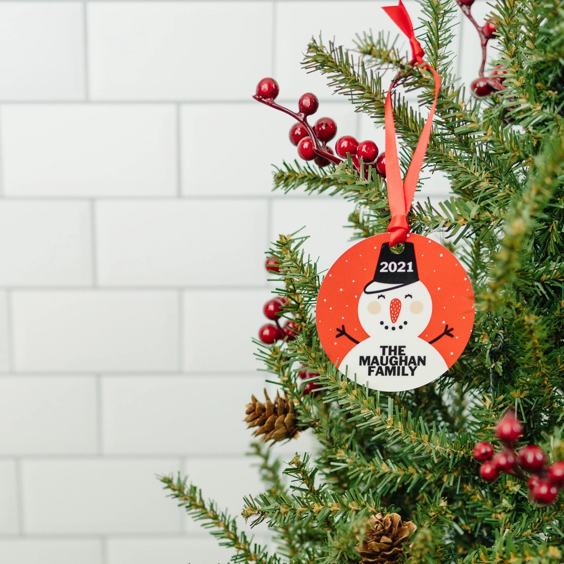 Personalized Ornament, Personalized Snowman Christmas Ornament, Round Christmas Tree Ornament Joyful Moose