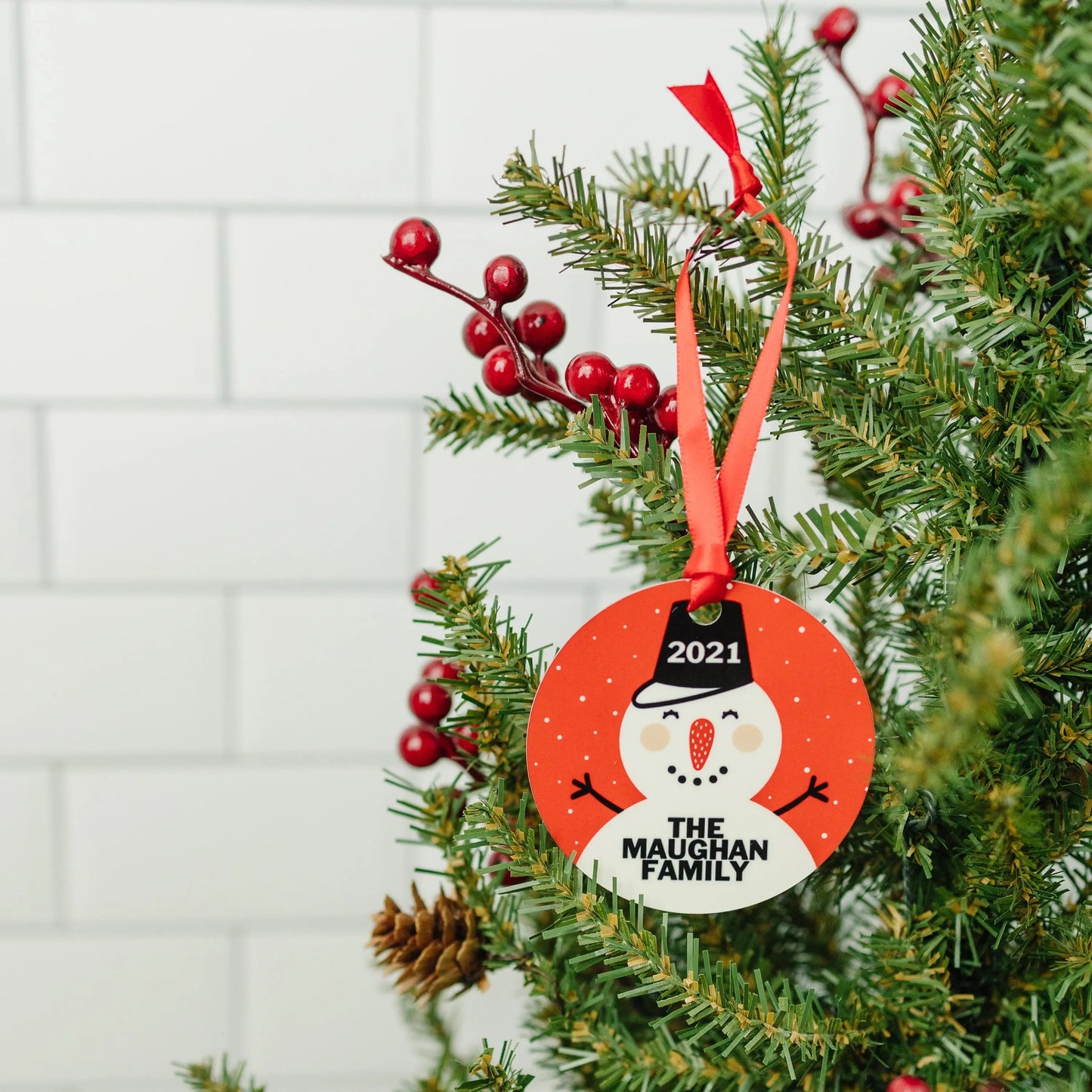 Personalized Ornament, Personalized Snowman Christmas Ornament, Round Christmas Tree Ornament Joyful Moose