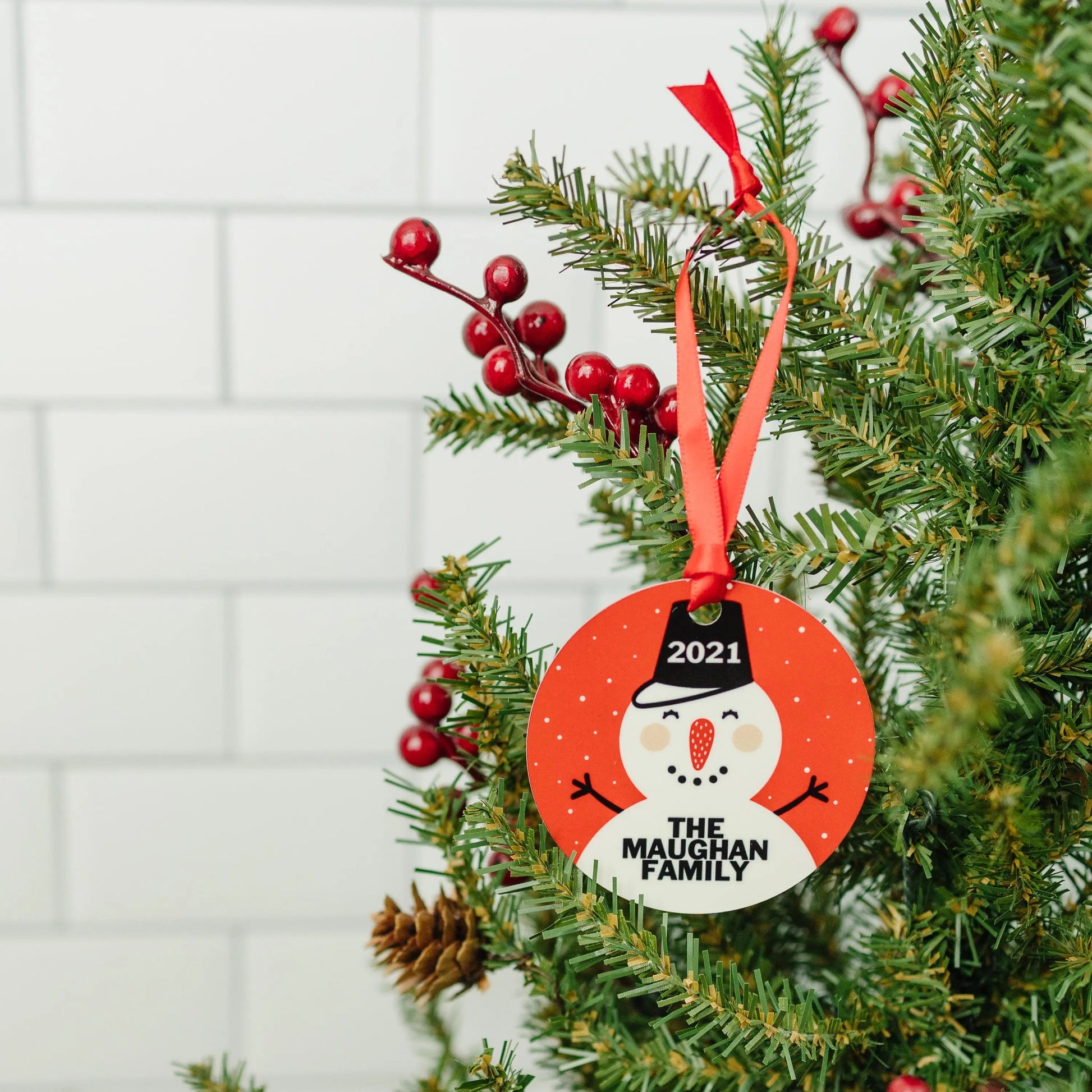 Personalized Ornament, Personalized Snowman Christmas Ornament, Round Christmas Tree Ornament Joyful Moose