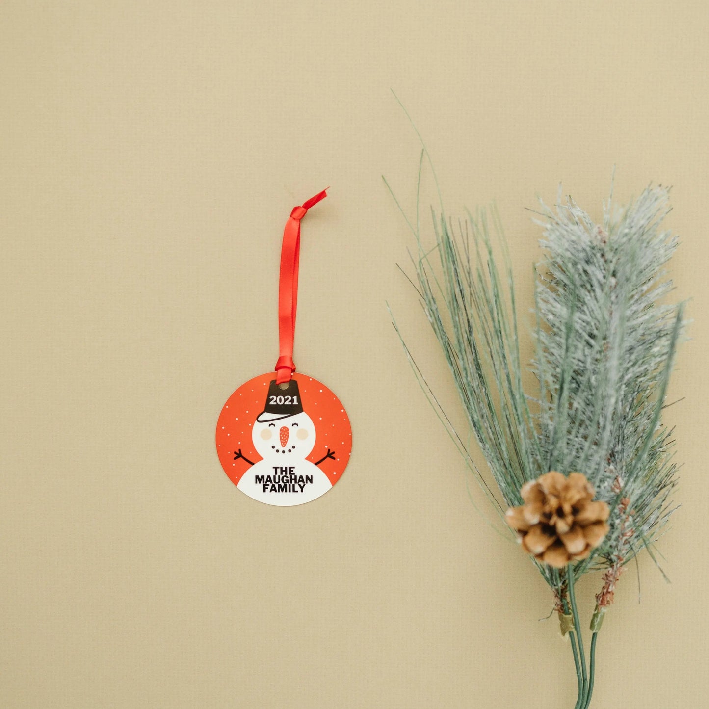 Personalized Ornament, Personalized Snowman Christmas Ornament, Round Christmas Tree Ornament Joyful Moose