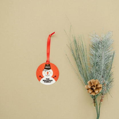 Personalized Ornament, Personalized Snowman Christmas Ornament, Round Christmas Tree Ornament Joyful Moose