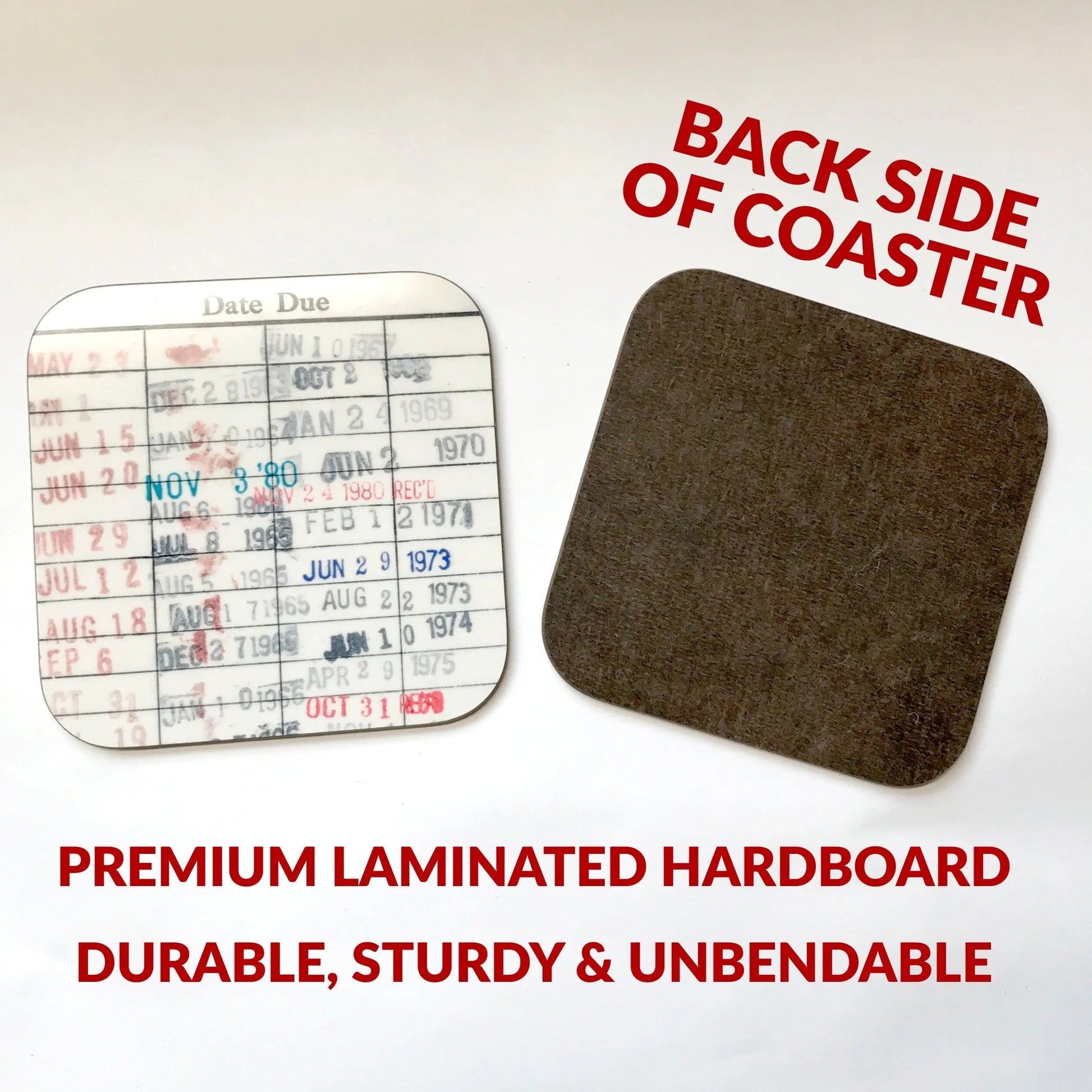 Library Card Coaster - Librarian Gift Set of Coasters - Reading Reader Book - Vintage Library Due Date Card Joyful Moose