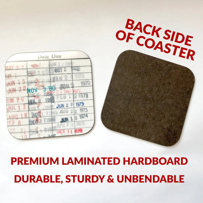 Library Card Coaster - Librarian Gift Set of Coasters - Reading Reader Book - Vintage Library Due Date Card Joyful Moose