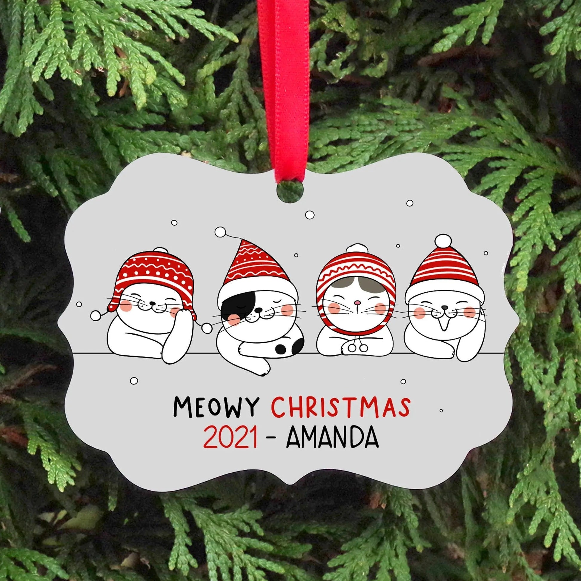 Christmas Ornaments Cat - Christmas Ornament Personalized Year Name - Meowy Christmas Cat Ornament Joyful Moose