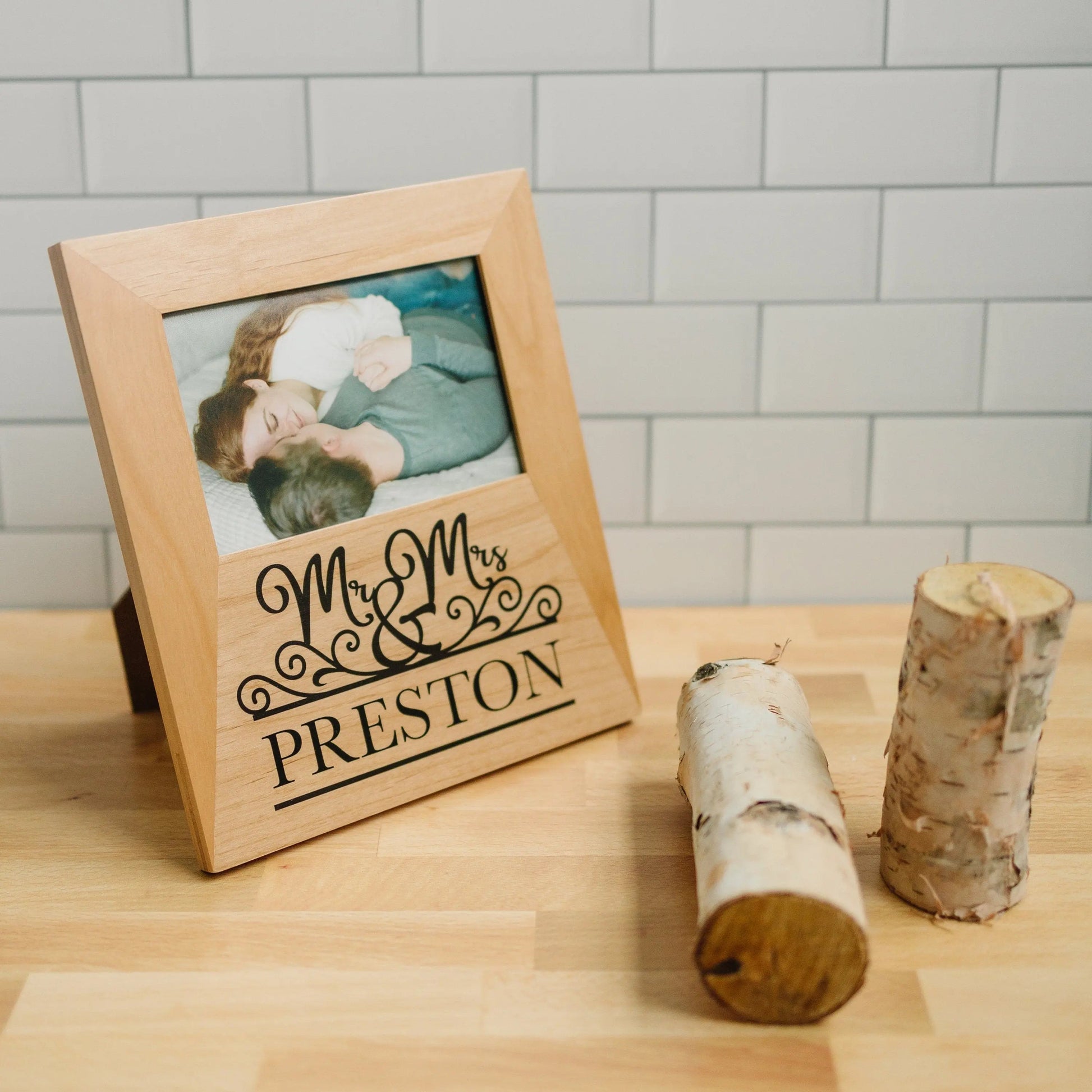 Mr & Mrs Personalized Wood Photo Frame - Mr Mrs Picture Frame - Christmas Gift for Couples - Personalized Wedding Gift - Anniversary Gift Joyful Moose