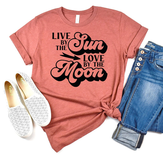 Celestial Tshirt, trendy shirts, moon shirt, boho hippie shirt, sunshine shirt, moon t shirt, live by the sun love by the moon Joyful Moose