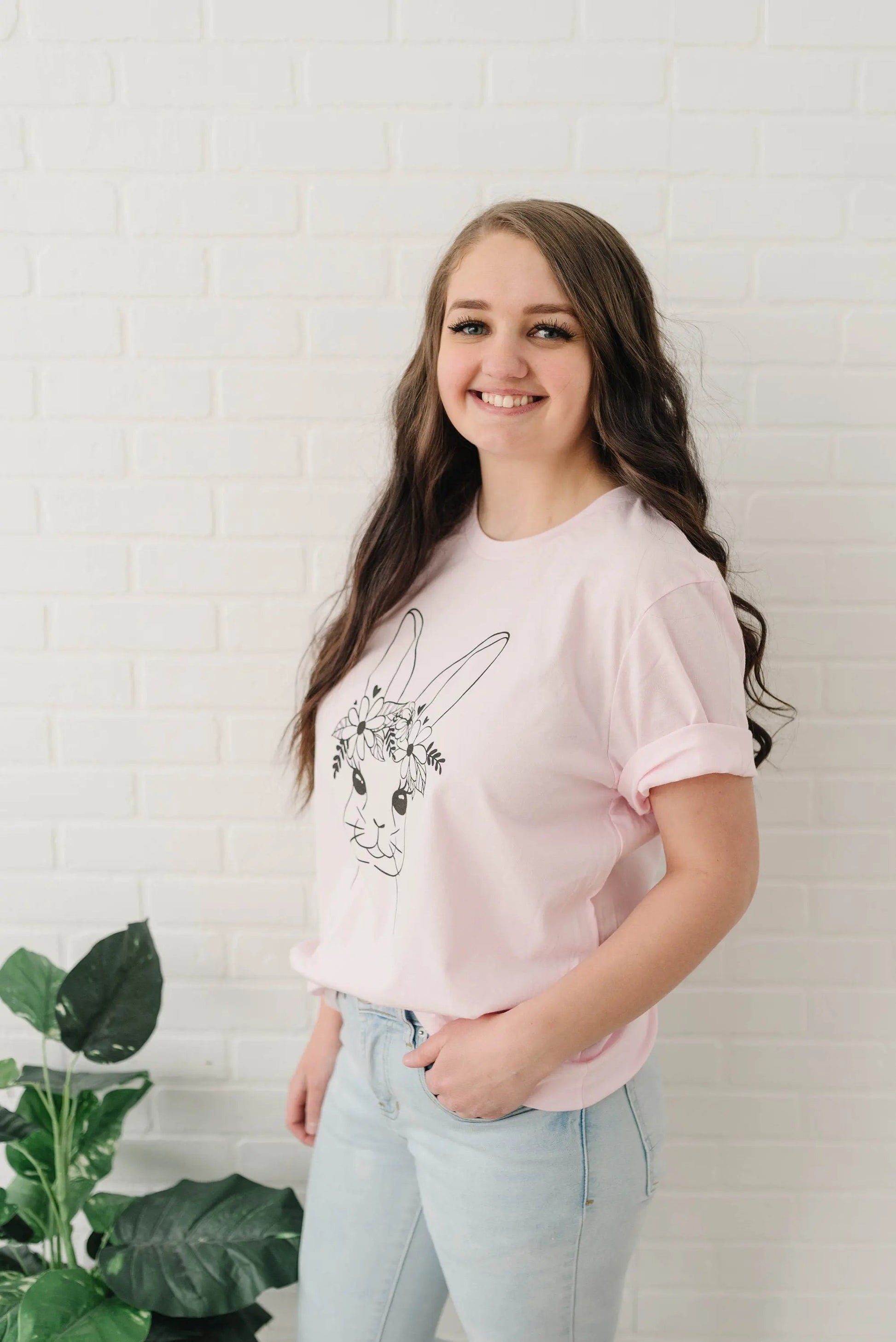 Easter Bunny Tshirt, Easter Shirt for Women, Cute Easter T-shirt for Her, Floral Easter Bunny Graphic Tee, Womens Spring Tops Joyful Moose