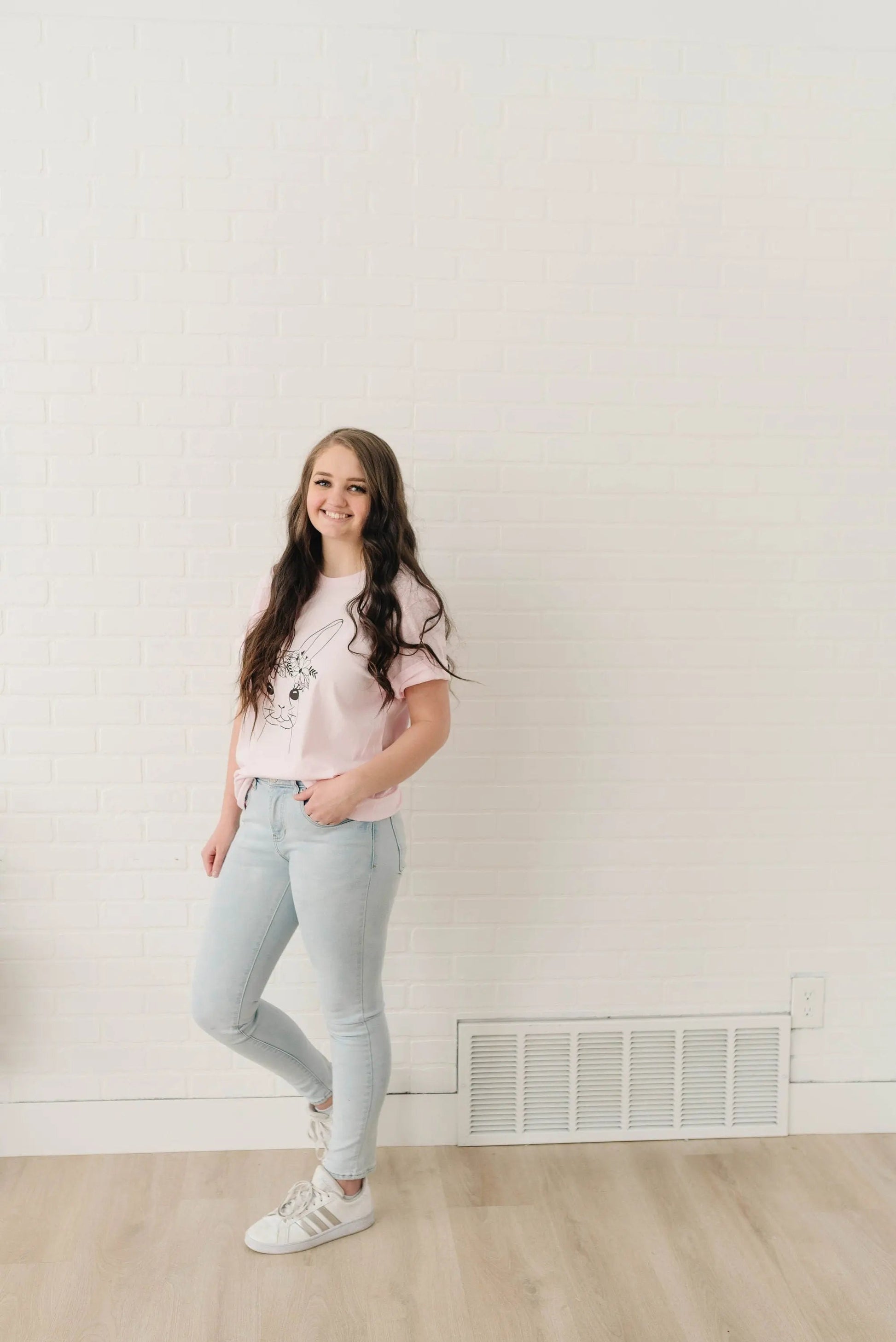 Easter Bunny Tshirt, Easter Shirt for Women, Cute Easter T-shirt for Her, Floral Easter Bunny Graphic Tee, Womens Spring Tops Joyful Moose