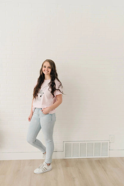 Easter Bunny Tshirt, Easter Shirt for Women, Cute Easter T-shirt for Her, Floral Easter Bunny Graphic Tee, Womens Spring Tops Joyful Moose
