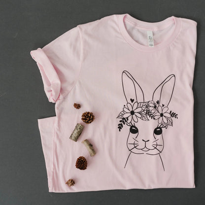 Easter Bunny Tshirt, Easter Shirt for Women, Cute Easter T-shirt for Her, Floral Easter Bunny Graphic Tee, Womens Spring Tops Joyful Moose