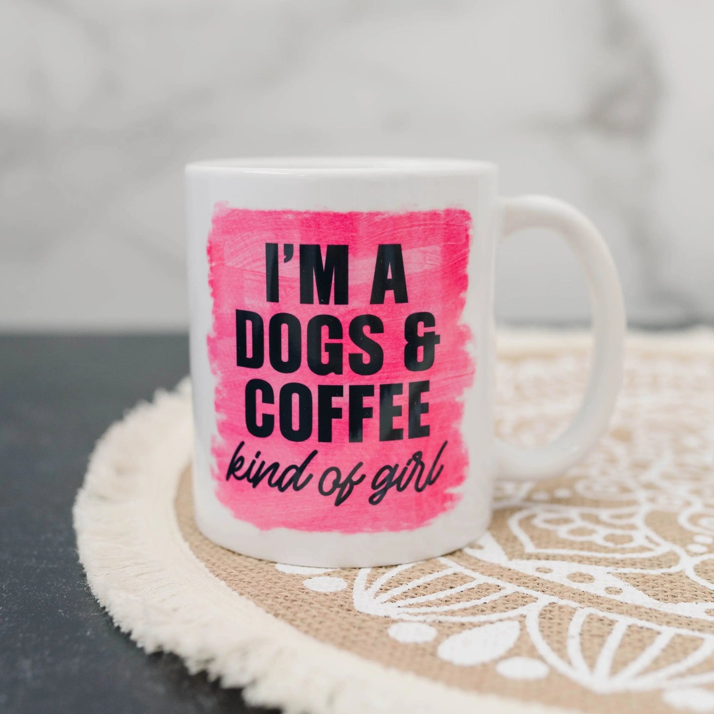 Dog Mom Coffee Mug, dog lover gift, dog owner gift, Pink Mug I'm a dogs & coffee kind of girl Joyful Moose