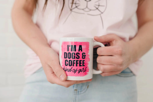 Dog Mom Coffee Mug, dog lover gift, dog owner gift, Pink Mug I'm a dogs & coffee kind of girl Joyful Moose