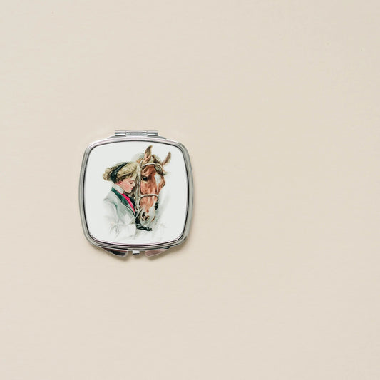 Horse Compact Mirror - Horse Gift - Vintage Horse Illustration - Equestrian Gift Joyful Moose