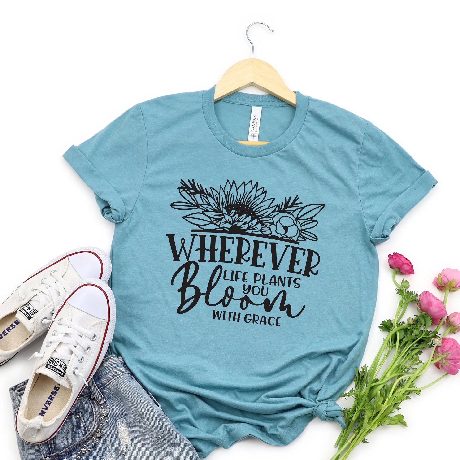 Floral shirt, graphic tshirt women, gardening tshirt, motivational tshirt Joyful Moose