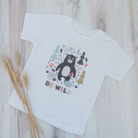 Be Wild Toddler Tee - boho toddler shirt -  toddler boy shirt - bear tshirt, outdoor adventure camping Joyful Moose