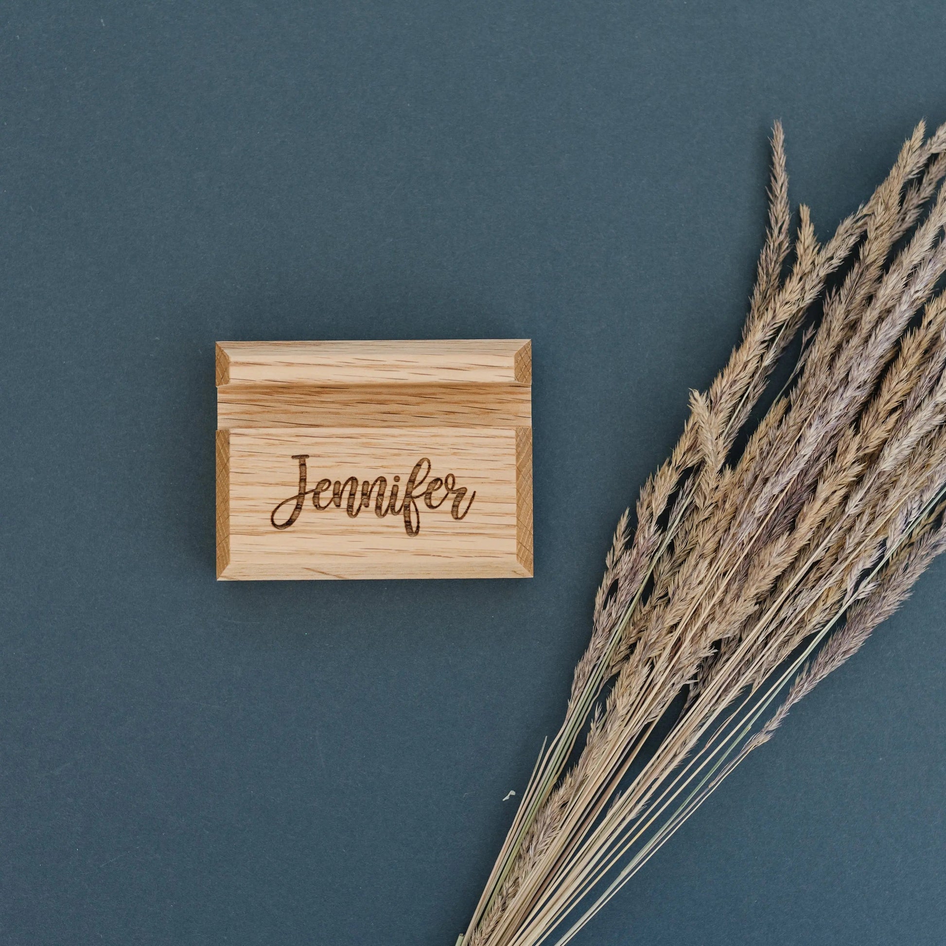 Wood Business Card Holder - Custom Engraved Card Display Stand With Non Slip Feet Joyful Moose