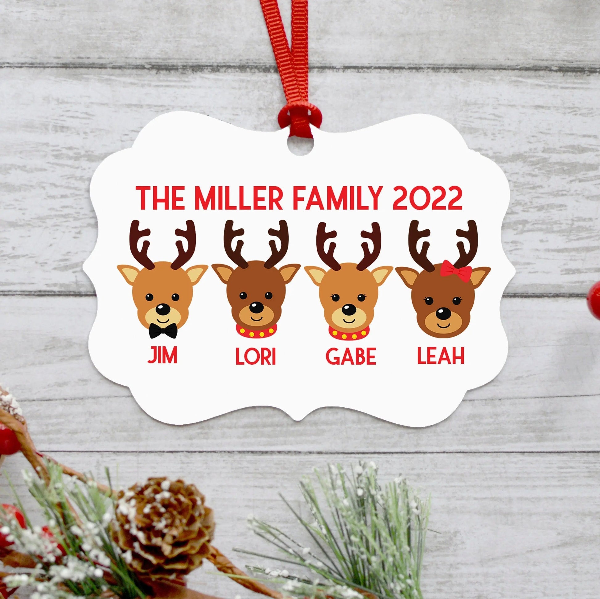 Christmas Ornament Reindeer - Custom Family of 4 Gift Idea under 15 - Black Friday Shopping Christmas Ornaments Joyful Moose