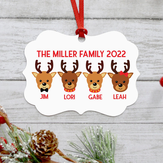 Christmas Ornament Reindeer - Custom Family of 4 Gift Idea under 15 - Black Friday Shopping Christmas Ornaments Joyful Moose
