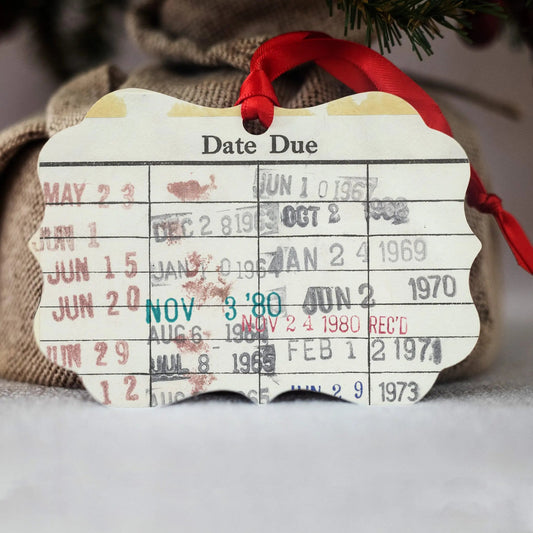 Book Lover Christmas Ornament - gifts for her - book ornament - librarian gift ideas - book club gift exchange - vintage library book dates Joyful Moose