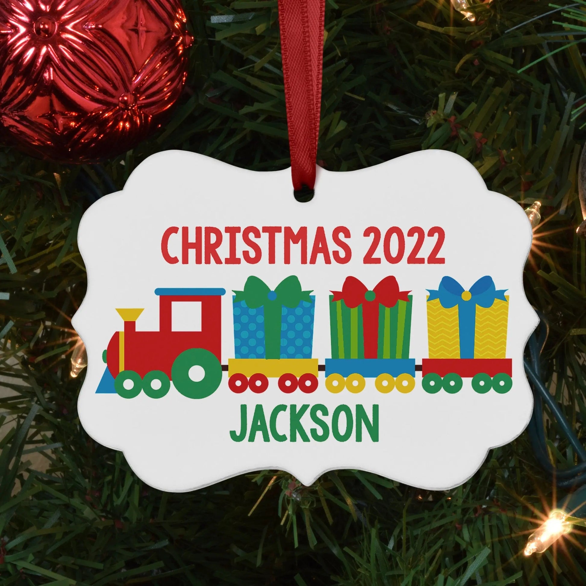 Christmas Ornaments for boys - Personalized Train Christmas Ornament for kids Joyful Moose