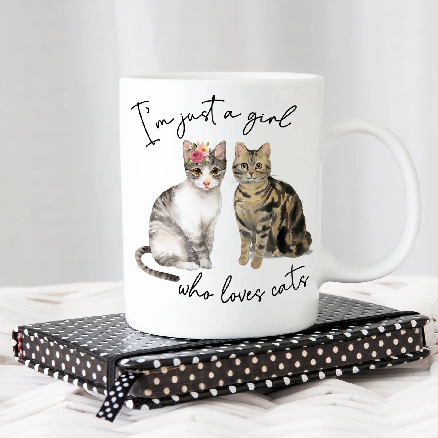 Cat Mug, Just a Girl who Loves Cats Coffee Mug, Cat gifts, Cat Coffee Mug, Floral Cat gifts for women, Gifts for Cat Lover, Stocking Stuffer Joyful Moose