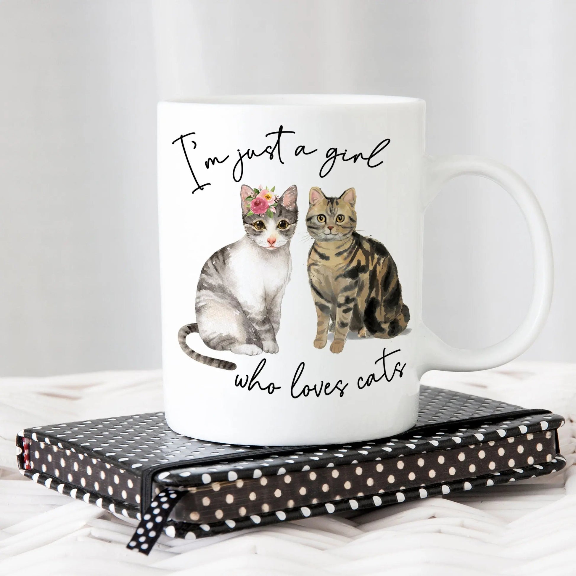Cat Mug, Just a Girl who Loves Cats Coffee Mug, Cat gifts, Cat Coffee Mug, Floral Cat gifts for women, Gifts for Cat Lover, Stocking Stuffer Joyful Moose