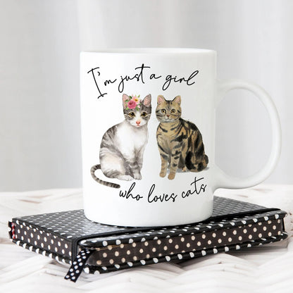 Cat Mug, Just a Girl who Loves Cats Coffee Mug, Cat gifts, Cat Coffee Mug, Floral Cat gifts for women, Gifts for Cat Lover, Stocking Stuffer Joyful Moose