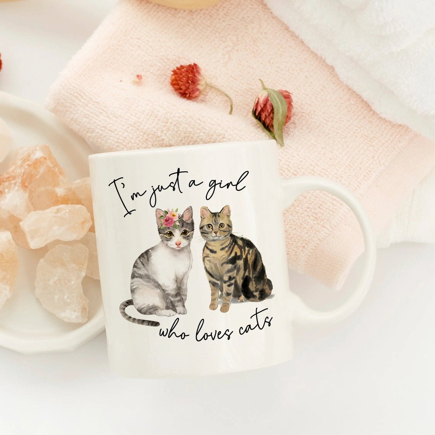 Cat Mug, Just a Girl who Loves Cats Coffee Mug, Cat gifts, Cat Coffee Mug, Floral Cat gifts for women, Gifts for Cat Lover, Stocking Stuffer Joyful Moose